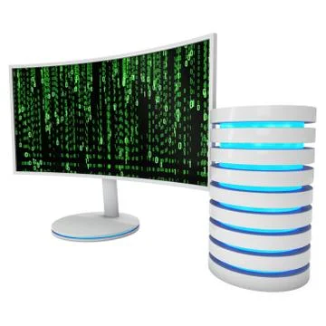 White LCD tv screen with server hard disk 库存插图
