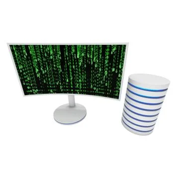 White LCD tv screen with server hard disk Stock Illustration