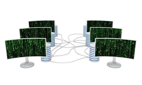 White LCD tv screens with server hard disks イラスト素材