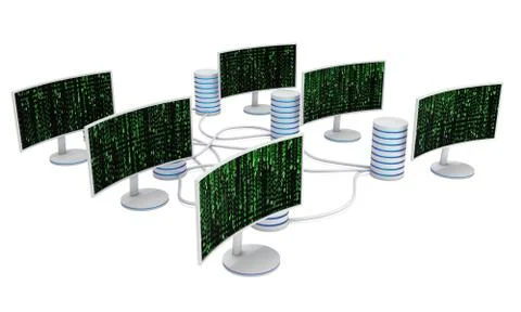 White LCD tv screens with server hard disks イラスト素材