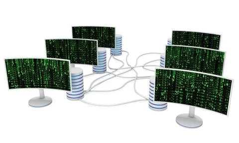 White LCD tv screens with server hard disks Illustrazione stock
