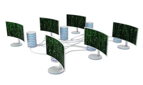 White LCD tv screens with server hard disks イラスト素材