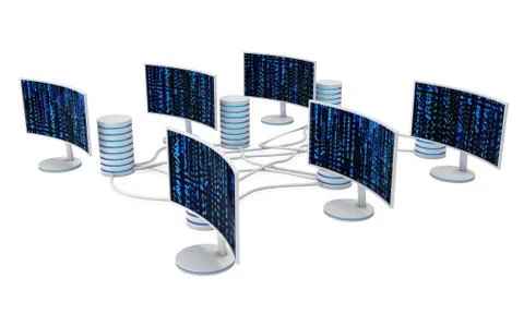 White LCD tv screens with server hard disks イラスト素材