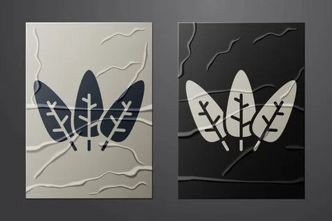 White Leaf icon isolated on crumpled paper background. Leaves sign. Fresh n.. Stock Illustration