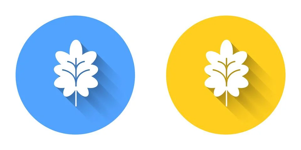 White Leaf icon isolated with long shadow background. Leaves sign. Fresh natural Stock Illustration