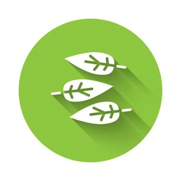 White Leaf icon isolated with long shadow. Leaves sign. Fresh natural product Stock Illustration