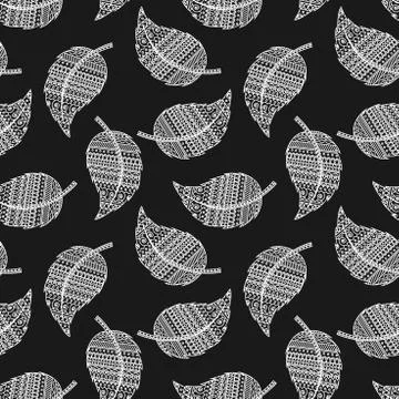 White leaf pattern art at black background mehendi pattern Stock Illustration