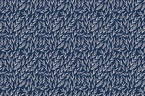 White leaf pattern on blue. Hand drawn leaf pattern. Illustrazione stock