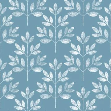 White leaf seamless pattern on blue background. Floral grange background Stockillustratie