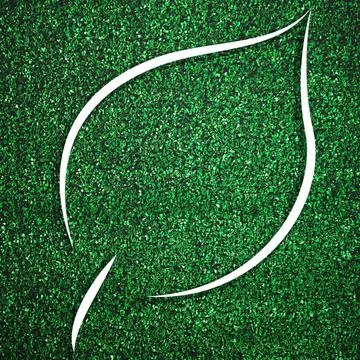 White leaf shape frame on green grass for decoration template. Eco and env... Foto stock