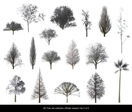 White leaf Snow Tree Winter season set for architecture landscape design, 3.. Illustrazione stock