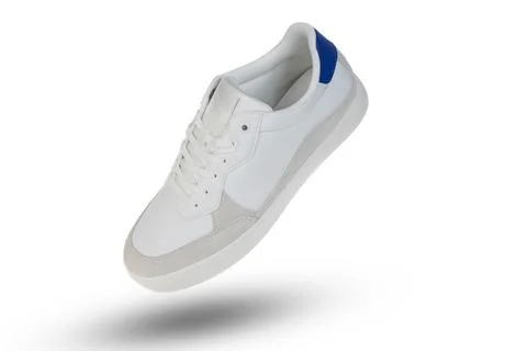 White Leather Sneaker Floating on Light Background, Minimalist Casual Fashi.. Stock-Fotos