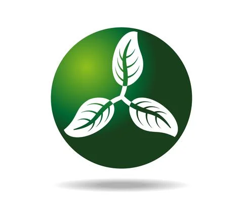 White leaves arranged in a propeller shape against a green spherical background Stock Illustration