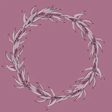 White leaves frame on pink background- vertical botanical design banner. Stock Illustration