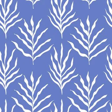 White leaves seamless pattern isolated on blue vector illustration. Plant bac Illustrazione stock