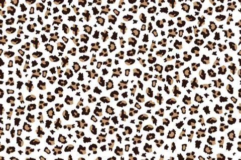 White leopard print seamless pattern with brown and black spots, exotic wild Stock Illustration