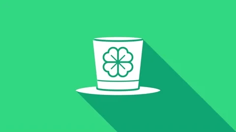 White Leprechaun hat and four leaf clover icon isolated on green background Stock Footage 146952066