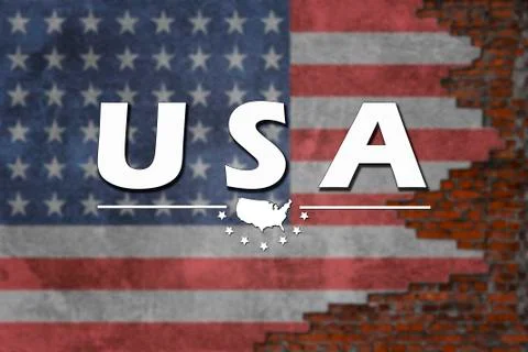 White letters on the background of the wall with the image of the US flag Stock Illustration