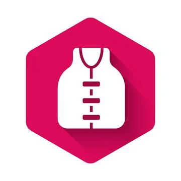 White Life jacket icon isolated with long shadow background. Life vest icon Illustrazione stock