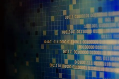 White light binary data on gradient blue abstract background with block shape Stock Photos