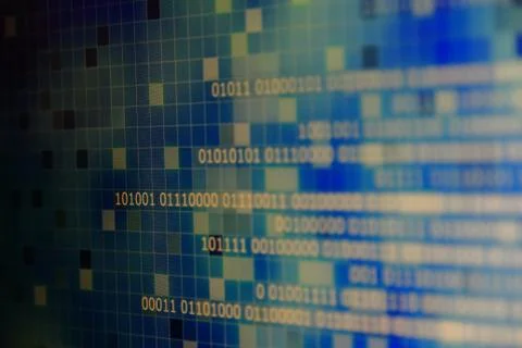 White light binary data on gradient blue abstract background with block shape Stock Photos