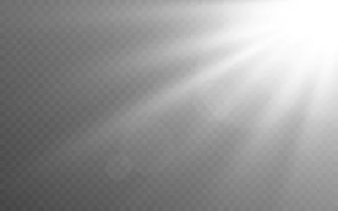 White light effect on transparent backdrop. Realistic sunlight with glowing rays Stock Illustration