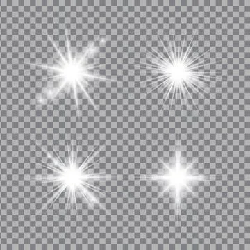 White light glow effect, light rays set. Radiant flash, lens flare, vector .. イラスト素材