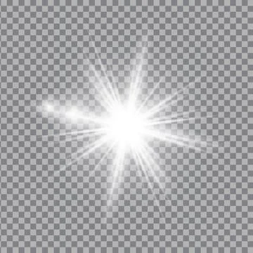 White light glow effect, light rays. Radiant flash, lens flare, vector illu.. Stockillustratie