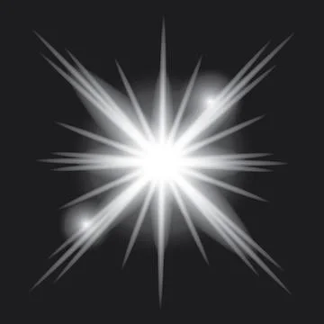 White light glow effect, light rays. Radiant flash, lens flare, on dark bac.. Illustrazione stock