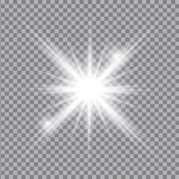 White light glow effect, light rays. Radiant flash, lens flare, vector illu.. Illustrazione stock