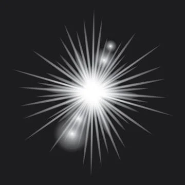 White light glow effect, light rays. Radiant flash, lens flare, on dark bac.. Stockillustratie