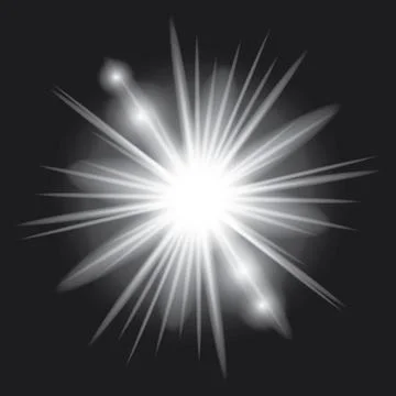 White light glow effect, light rays. Radiant flash, lens flare, on dark bac.. Illustrazione stock