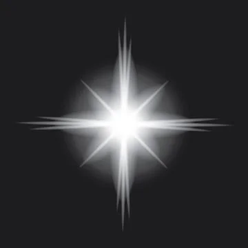 White light glow effect, light rays. Radiant flash, lens flare, on dark backg Stock Illustration