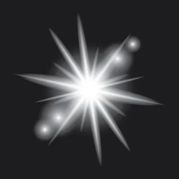 White light glow effect, light rays. Radiant flash, lens flare, on dark backg Illustrazione stock