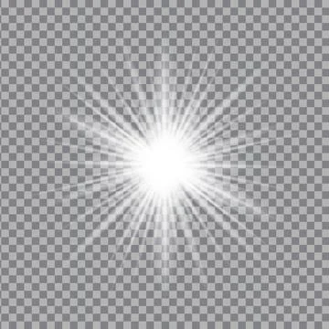White light glow effect, light rays. Radiant flash, lens flare, vector illust Stockillustratie