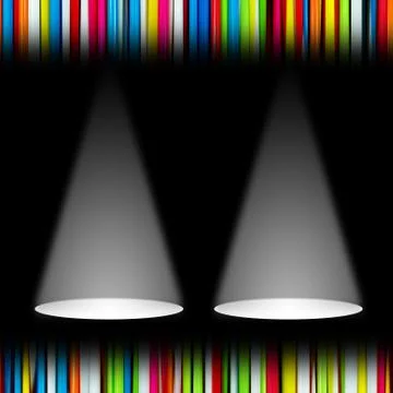 White light sources on black stage for presentation concept Illustrazione stock