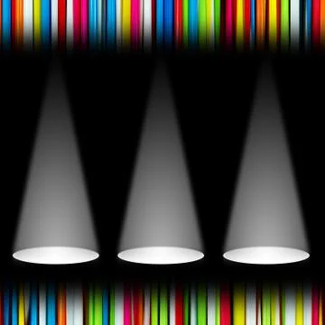White light sources on black stage for presentation concept Illustrazione stock