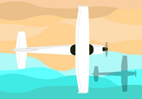 White light two seater plane flying over sandy beach vacation weekend travel Stock Illustration