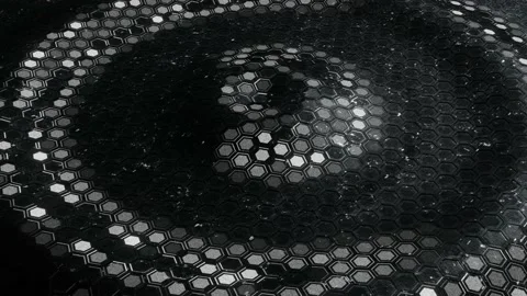 White light wave on the metal surface of the pentagonal honeycomb mesh Stock Footage 149209737