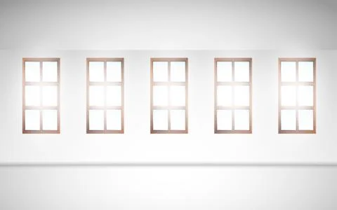 White light at the windows in the white studio room Stock Illustration