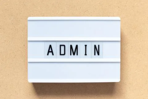 White lightbox with word admin on wood background Stock-Fotos