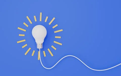 White lightbulb with yellow rays, representing creativity, inspiration Stock Photos