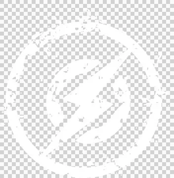 White lightning bolt emblem is appearing inside grunge ring, flat style, Stock Illustration
