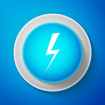 White Lightning bolt icon isolated on blue background. Flash icon. Charge flash イラスト素材