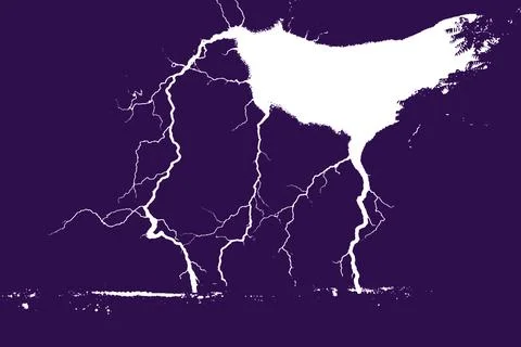White lightning bolt striking ground on purple background イラスト素材