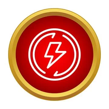 White lightning bolt symbol on red modern button Stock Illustration