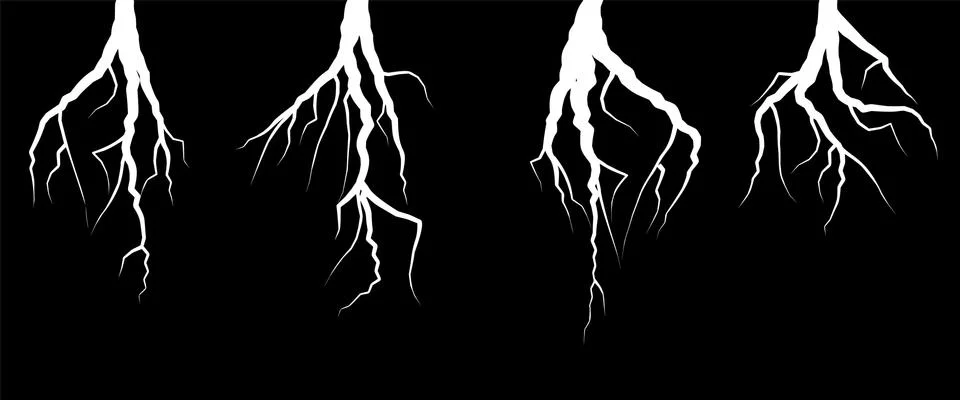 White lightning bolt zig zag on black background. Thunderstorm strike, electr Illustrazione stock