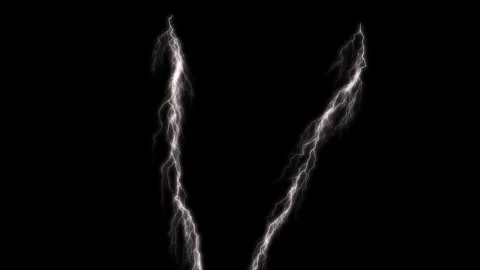 White lightning bolts black background with electric branches, bright glow, dram Stock Footage 340417067