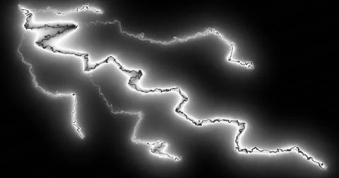 White lightning bolts electrical current zig-zagging wildly across a black Stock Illustration