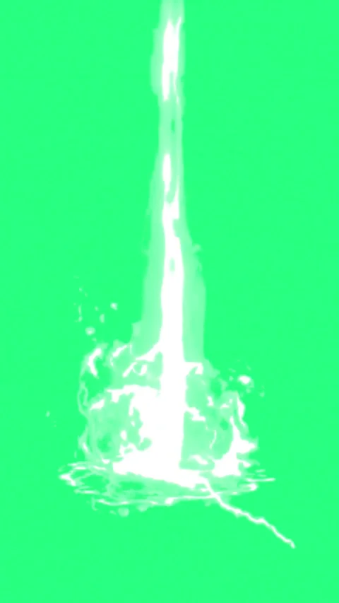 White Lightning Strike Vertical Impact Electric Energy Video Game Green Screen Stock Footage 336491804
